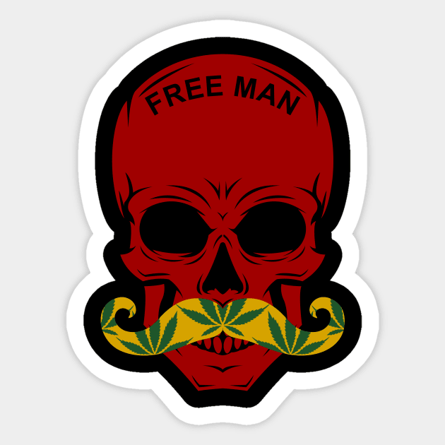 Rastafari skull illustration with cannabis Sticker by blackdesain99